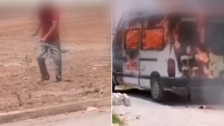 سلا | محتج على عدم الإستفادة من السكن يضرم النار في سيارة للقوات المساعدة + فيديو