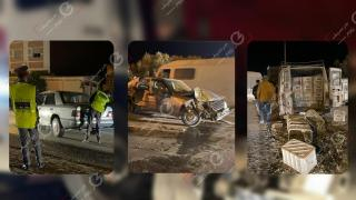 عاجل | خسائر مادية جسيمة و إصابات في حادث إصطدام سيارتين و شاحنة بطريق صاكة + صور