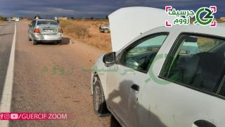 بالصور .. إصابة سيدة و خسائر مادية جسيمة إثر إصطدام سيارتين بالطريق الوطنية رقم 15 الرابطة بين جرسيف و لمريجة