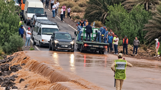 بسبب أمطار رعدية | إنقطاع الطريق بين ورزازات وأكدز