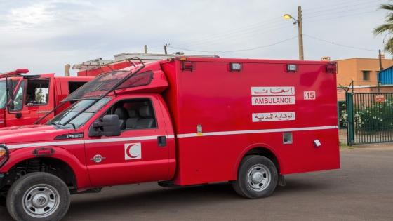 MARRAKECH, MOROCCO - APR 28, 2016: Ford F-350 Ambulance with windscreen protection on the Marrakech-Menara airport.